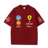 Herren und Damen Oversize Ferrari F1 Renn T-Shirt Klassischer Sponsoren Logo Druck Kurzarm Motorsport Lässig Streetwear Tee