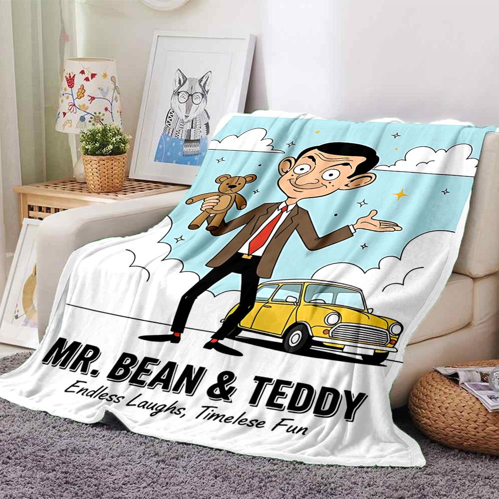 1pc Mr Bean Cartoon Series Flannel Blanket for Super Soft Cute Comfort Blanket for Travel Bedding Couch Sofa Blanket Y73042
