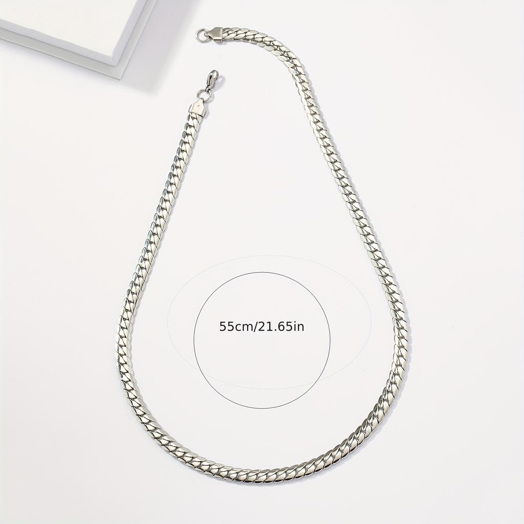 A silver metal minimalist flat snake chain Women Men Boys Party Vacation Travel Leisure