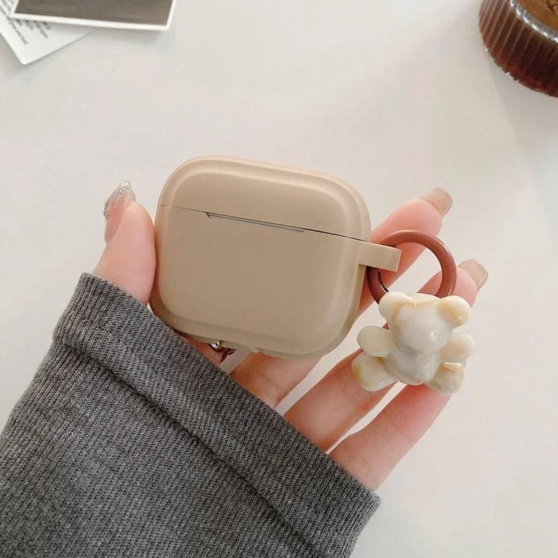 Fashion Chocolate Khaki Case For Apple Airpods Pro Case Soft Silicone Earphone Cover For Airpods 4 3 2 1 Case With Bear Keychain