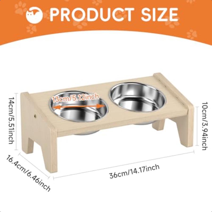 Elevated Cat Bowl 15 Tilted Wooden Cat Bowl Stand with 2 Stainl Bowls for Food and Water Food Bowls Stand for Indoor Cats