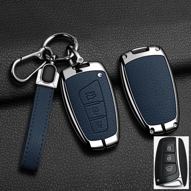 Zinklegierung Leder Auto Schlüsselhülle Hyundai Grand Santa Fe 3Dm Ix45 Ix35 Genesis Dh Grandeur Azera Hg Equus Schlüsselhülle