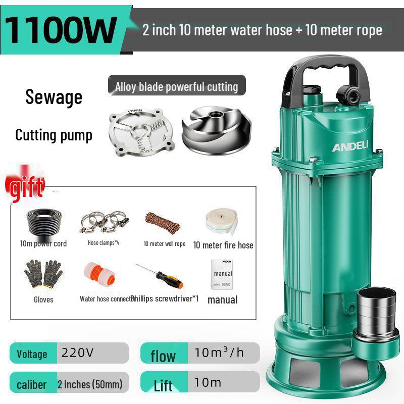 Submersible Sewage & Sludge Cutter Pump for Toilets & Cesspools - Ideal for Household & Agricultural Drainage and Irrigation