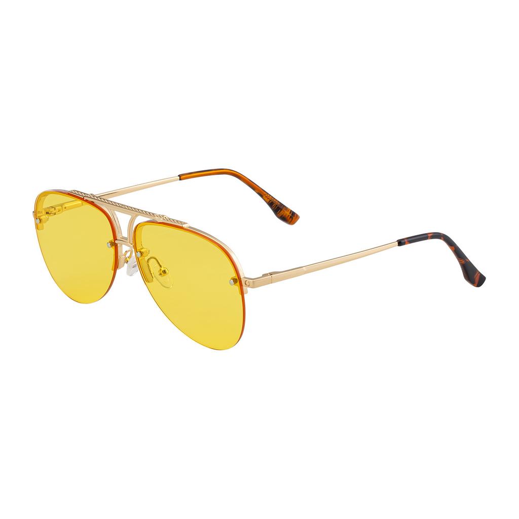 JYL TS Men's Semi-Rimless Aviator - Double-Bridge Metal Sunglasses KSL-98338