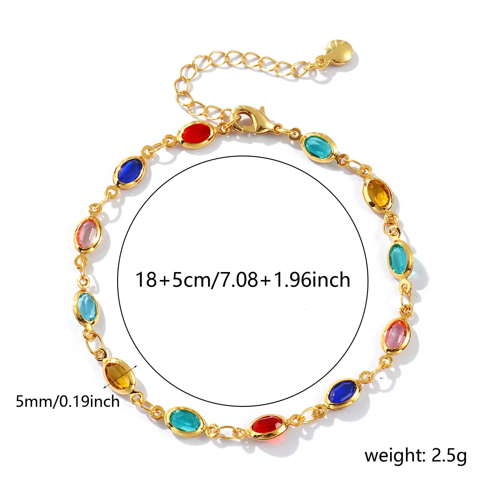 

1PC Multicolor Brass Glass Handmade Link Chain Bracelet 18K Gold Plated Geometric Flower Heart Jewelry For Women Exquisite Gift