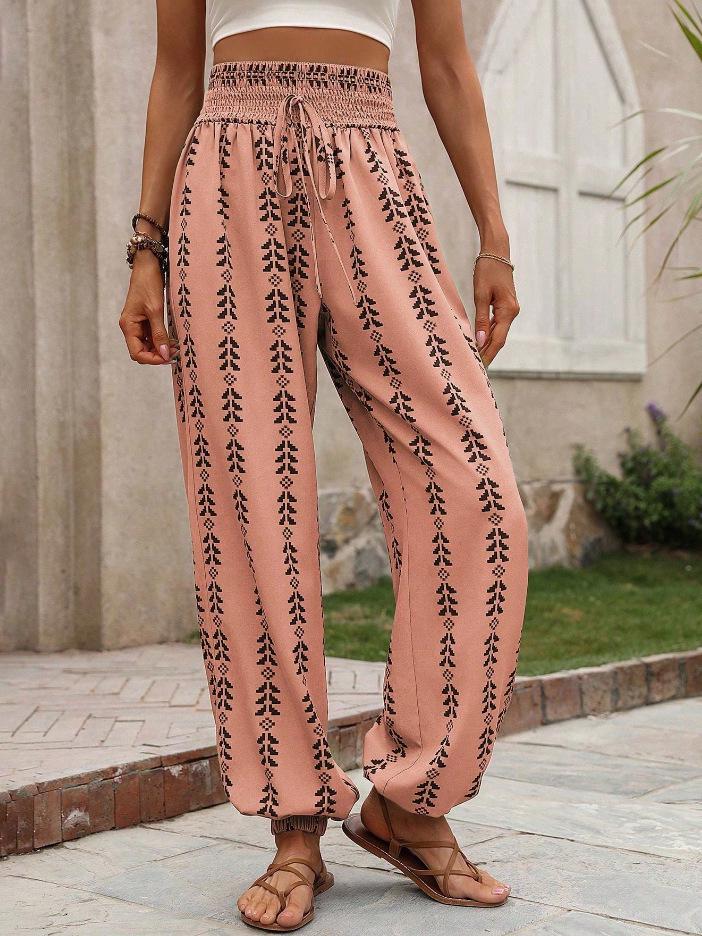 2026 Spring/Summer Women's Geometric Print Lantern Pants - Versatile Casual Style