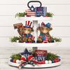 Stars And Stripes Cow Decor 2 Pcs 4th of July Patriotic Highland Figurines, Wooden Independence Day Red USA Themed Home Decoration White Blue