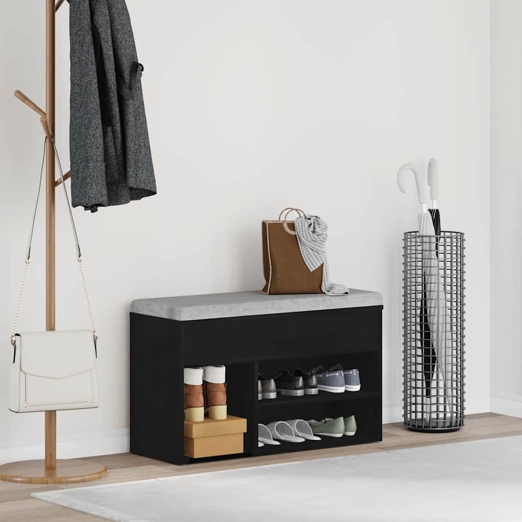 Shoe Bench Black Oak Effect 80 x 30 x 45 cm Engineered Wood