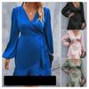 V-neck Satin Dress Mid Waist Low Cut Casual Mid Length Sweet Style Women's Clothing Casual Dresses