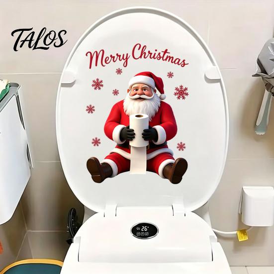Holiday Home Decor Stickers Santa Claus Toilet Sticker, Waterproof PVC Christmas Bathroom Decal for Creative Gift Ideas Decoration, Removable