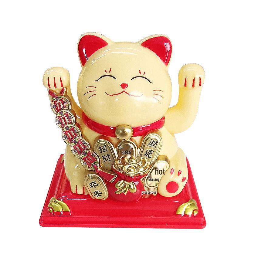 Y Solar Fortune Cat Waving Hand Ornament: Light-Powered Decor for Car, Living Room, or Office Desk
