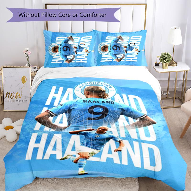 Erling Haaland 3pcs Bedding Set Duvet Cover Closure Includes 1 Duvet Cover & 2 Pillowcases for All Seasons Bedroom Home Dorm Decor
