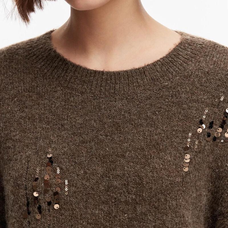 ONLY Women's Sequin Embellished Relaxed Fit Knit Sweater