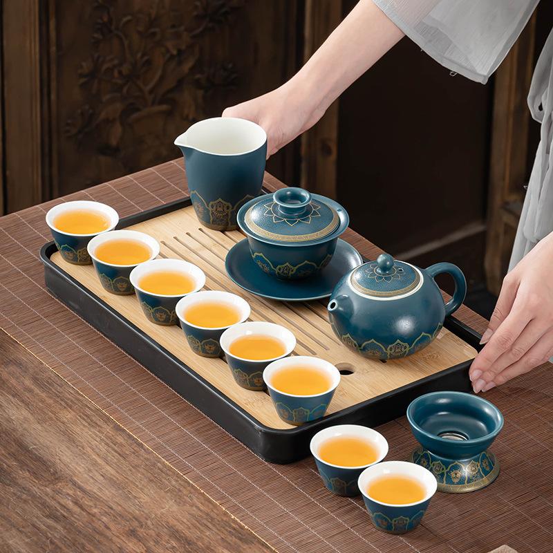 Lan Guyun complete set of household tea making office teapot simple cover bowl tea set