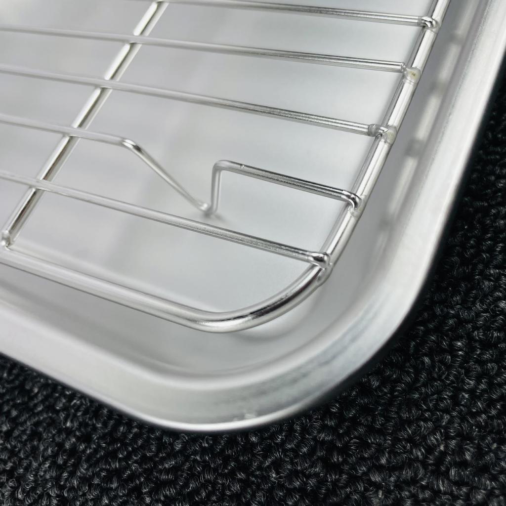 304 Stainless Steel Rectangular Grill and Baking Pan Set with Oil Draining Rack