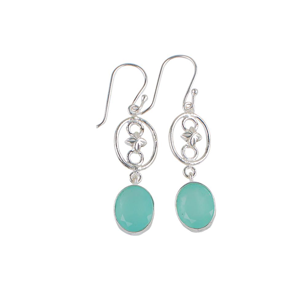 Aqua Chalcedony Gemstone 925 Sterling Silver Jewelry Handmade Earrings 2.00" EE-17-15