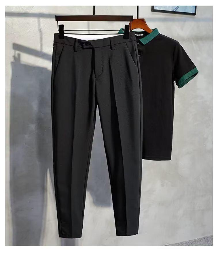 Мужские эластичные брюки 2025 года: Весна/Осень Лето, Тонкие брюки Nine-Point 40 чёрный