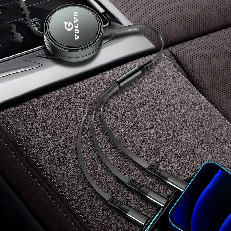 3 In 1 Retractable Data Cable Car Interior Phone Charging Wire Accessories For Volvo Xc60 Xc90 V40 V60 S60 V50 V90 S80 C40 XC40