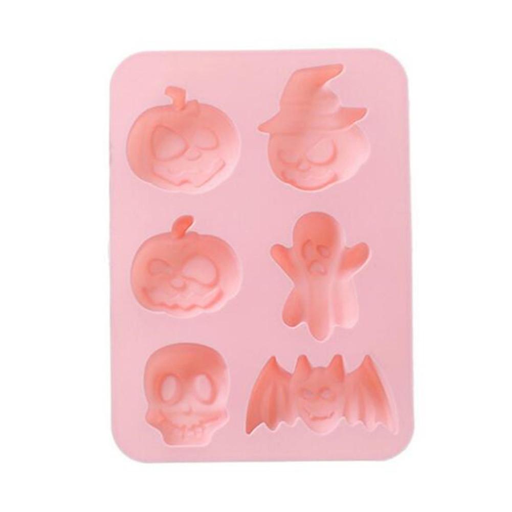 6 Hole Halloween Silica Gel Cake Mould Pumpkin Skull Baking Mould Pink#0