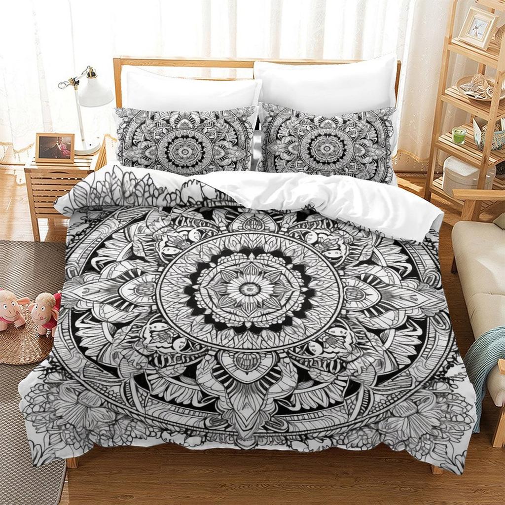 Black And White Mandala 3D Digital Printing Polyester Quilt Cover Two Or Three Pieces Can Be