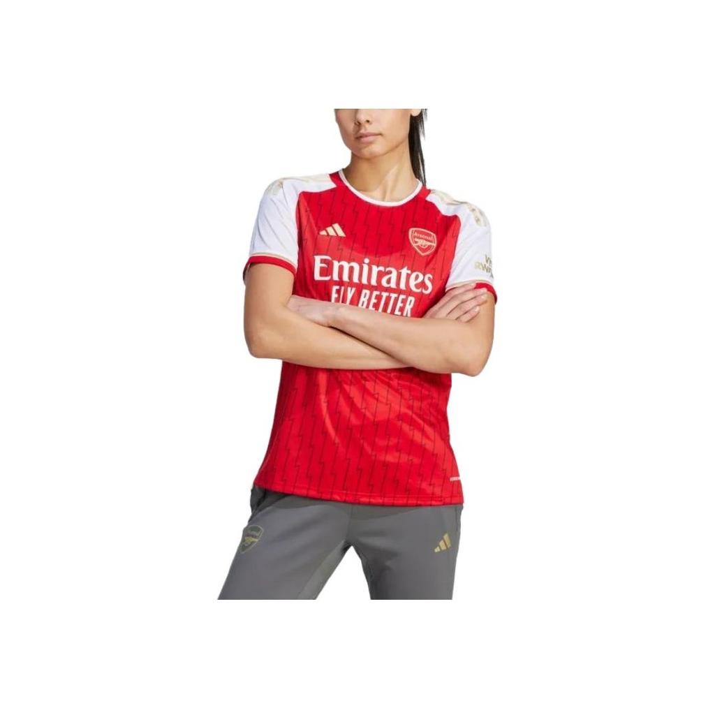 Adidas Color Block Round Neck Letter Brand Logo Printed Short Sleeve Football Jersey Women jersey Red HZ2086