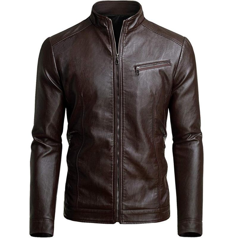 Autumn and winter new men's European and American casual stand-up collar locomotive leather jacket jacket tide