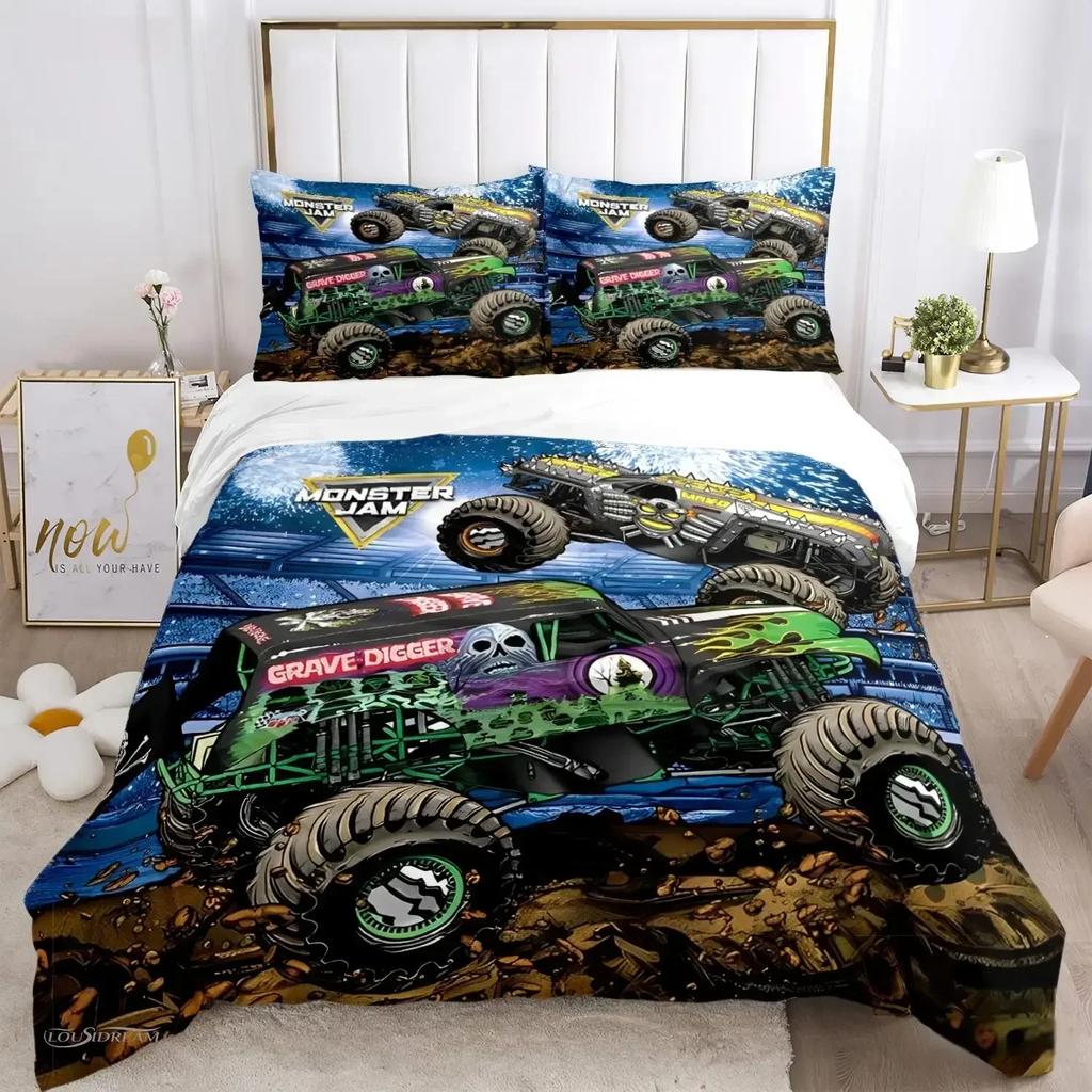 Cartoon Monster Truck All Season Duvet Cover Comforter Bedding Sets Soft Quilt Cover And Pillowcases Singledoublequeenking