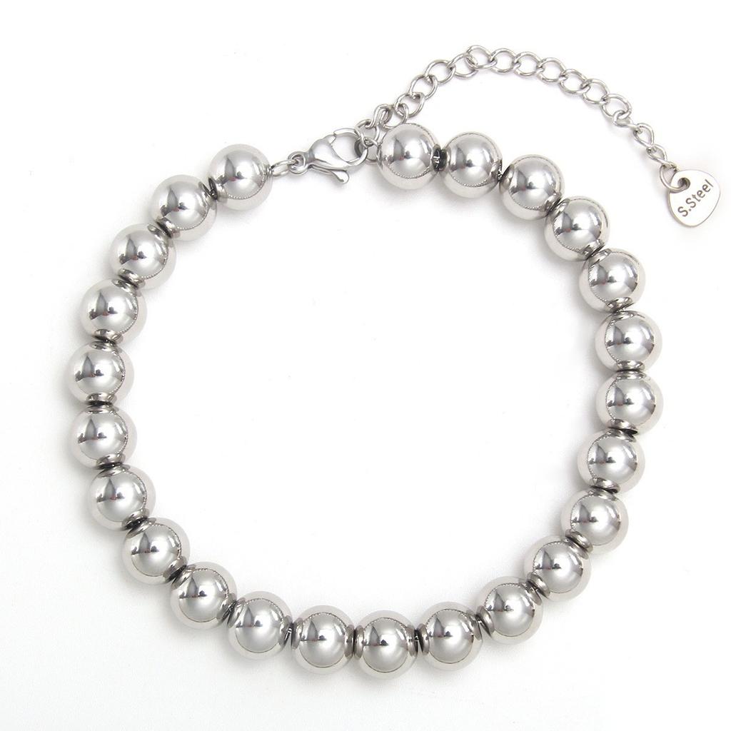 Steel Bead and Pearl Bracelet, 304 Stainless Steel Elastic String Bracelet