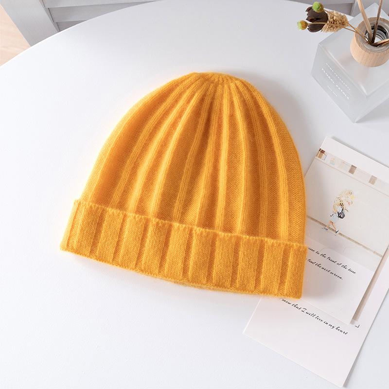 Children's autumn and winter% pure cashmere hat men's and women's solid color twisted flower casual flanged warm knitted hat