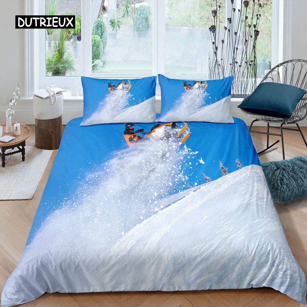 Ski-Bettbezug-Set, Cartoon-Ski-Bettwäsche-Set, Sport-Thema, Bettbezug, Extremsport-Design, Queen- und King-Size-Bettbezug