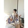 Elegant White Rose Print Thick Faux Cashmere Versatile Scarf For Women