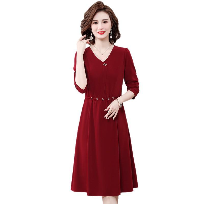 Elegantní středně dlouhé jarní a podzimní šaty pro středněvěké ženy - Slim fit, Módní a šik, Na speciální příležitosti