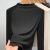 Women's Slim Fit Black Modal Long-Sleeve Mid-Neck Top for Autumn/Winter