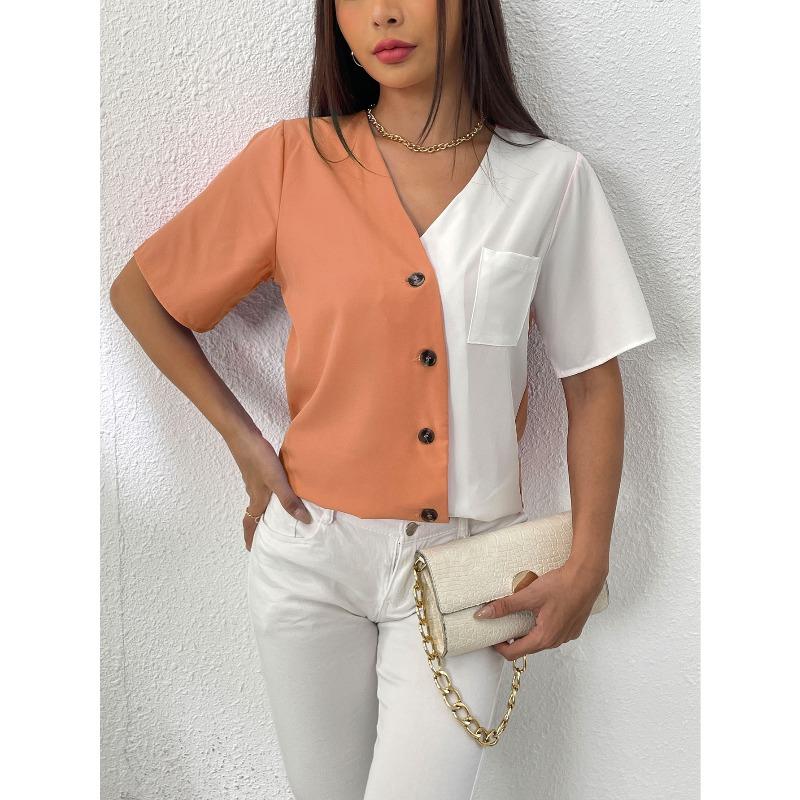 BITCED Women's Fashion Casual V-Neck Short Sleeve  Blouses & Shirts