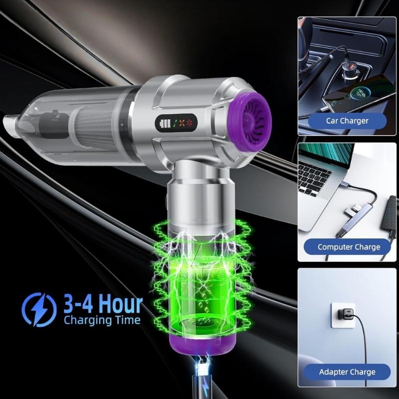 High Suction 18000Pa Vehicle Vacuum Cleaner With Fast Charging USB C And One Touch Dust Emptying For Home Auto Interior