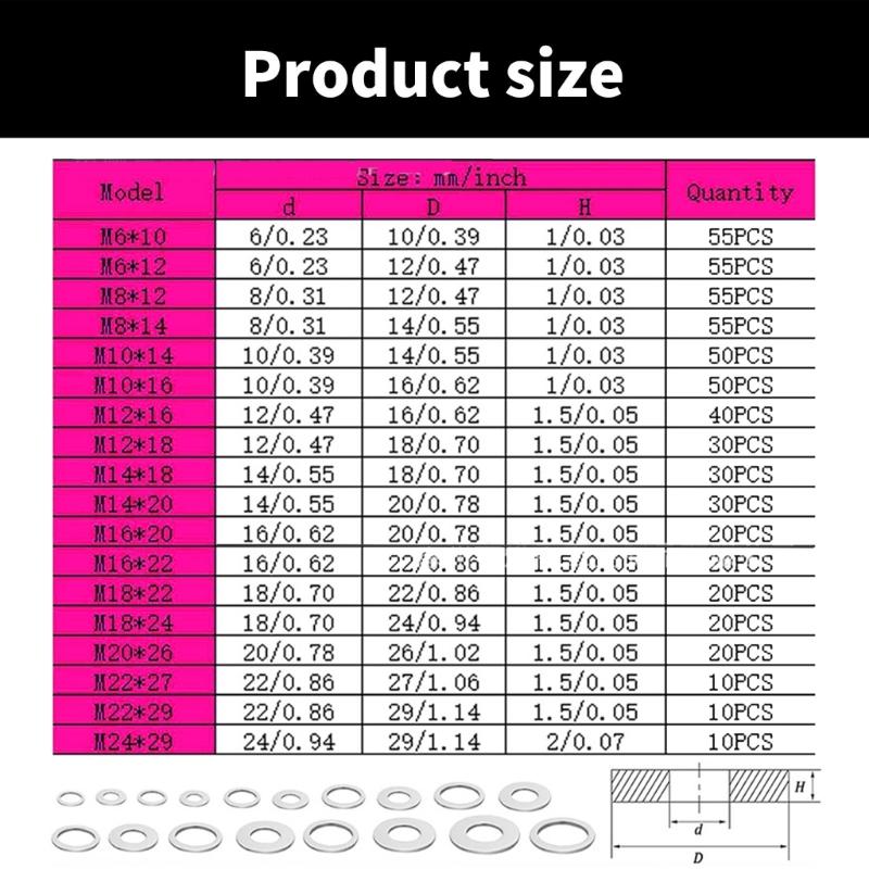 580pcs Aluminum  Flat Washer Assortment Tight Seal Washers Versatile Washers set for Efficient Maintenance Tasks