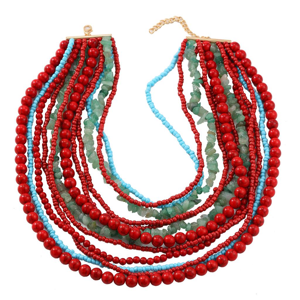 Collar creativo de cuentas de arroz de múltiples capas y colores, accesorio hecho a mano europeo y americano