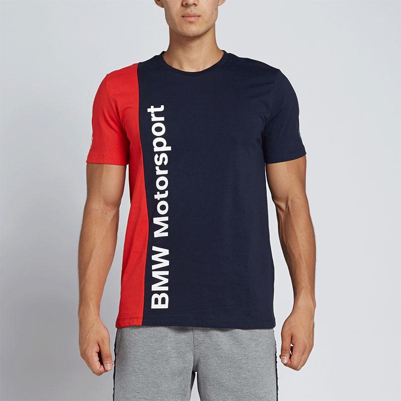 Puma X Bmw Color Block Letter Print Round Neck Racing Short Sleeve T-Shirt Men T-Shirt Blue 761989-01