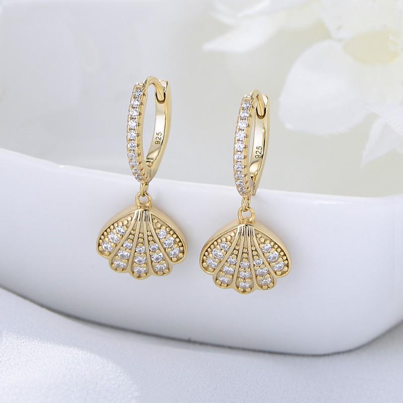 Geometric Fan Shape Crystal Stud Earrings Women Sterling Hypoallergenic Fashion Jewelry 925 Sterling Silver