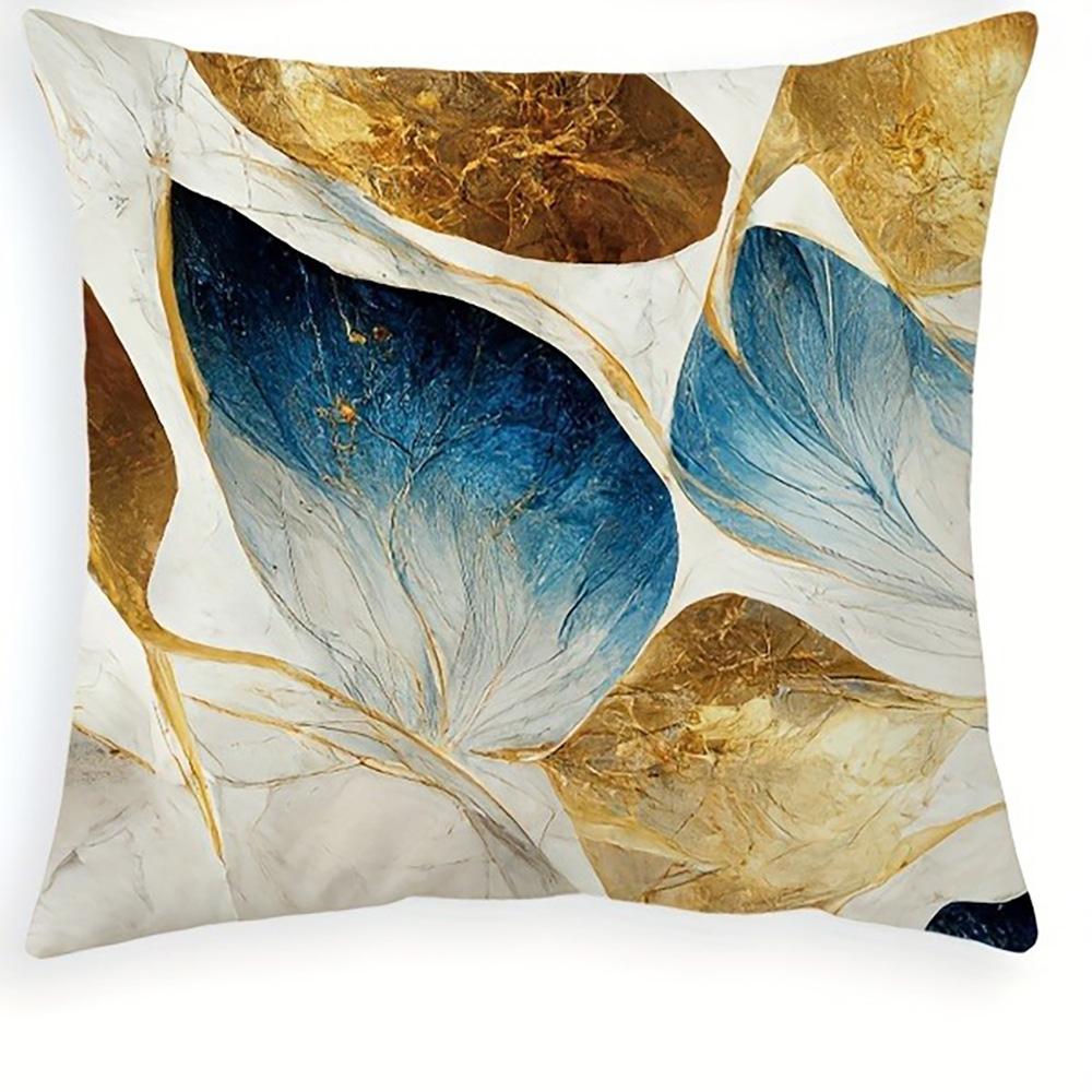 Marmor-Inspirierte Blau und Gold Gemusterte Kissenbezüge: Elegante Heimdekoration Sofakissenbezug Heimzimmerdekoration 2D-Flachdruck
