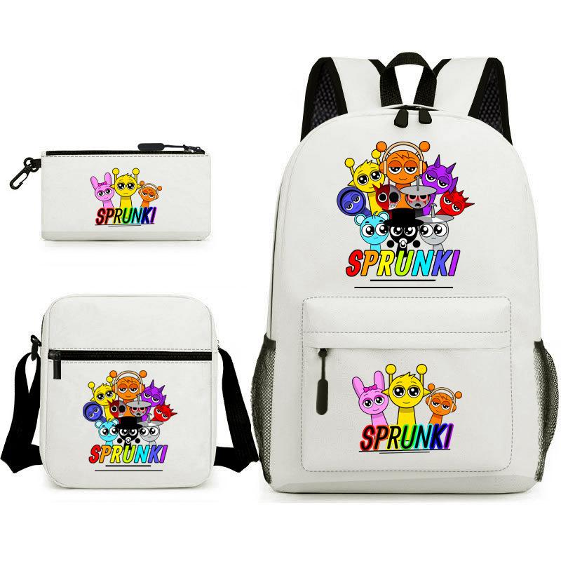 New Rhythm Box Student School Bag Three-piece Set, Casual Backpack Crossbody Bag Pencil Bag