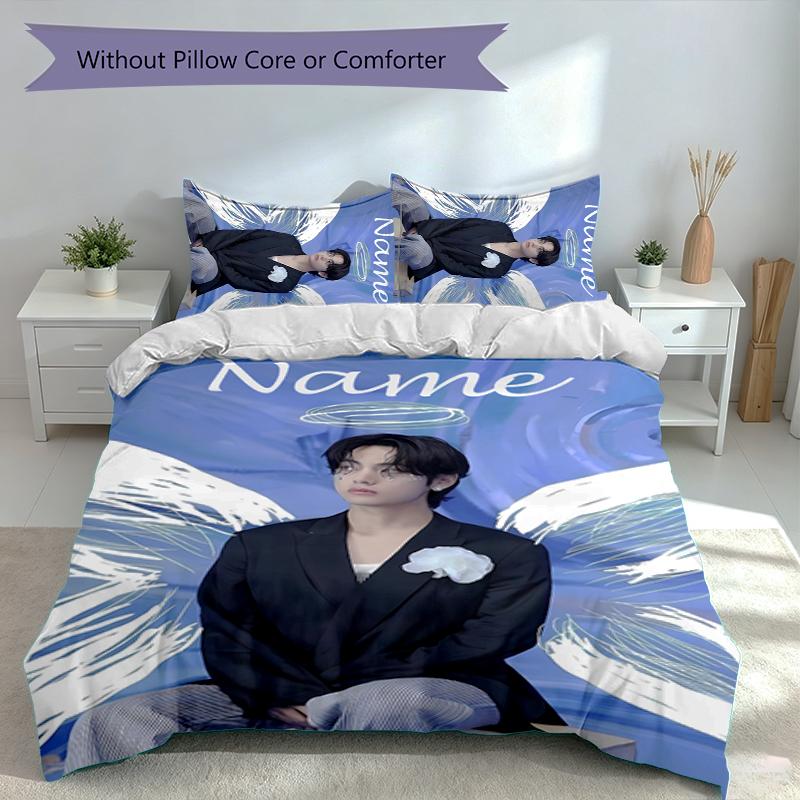 Set de 3 piezas con nombre personalizado Jimin, Incluye 1 funda nórdica y 2 fundas de almohada, Decoración de dormitorio para todas las estaciones