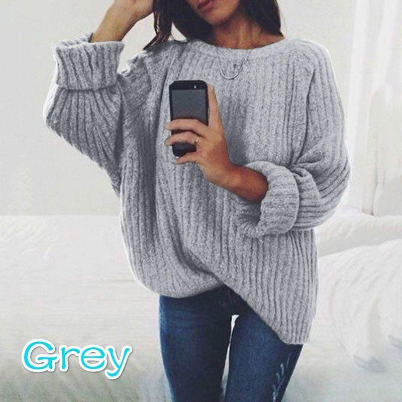 Accogliente Maglione Pullover Autunnale e Invernale a Manica Lunga con Scollo Rotondo in tinta unita