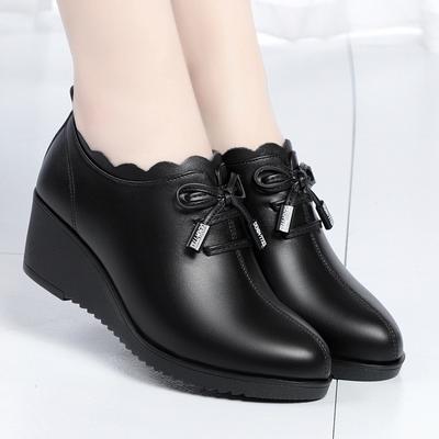 Spring Autumn Women's Fashion Pumps Shoes Woman Soft Leather Wedge Casual Single Shoes Mother High Heels Shoes