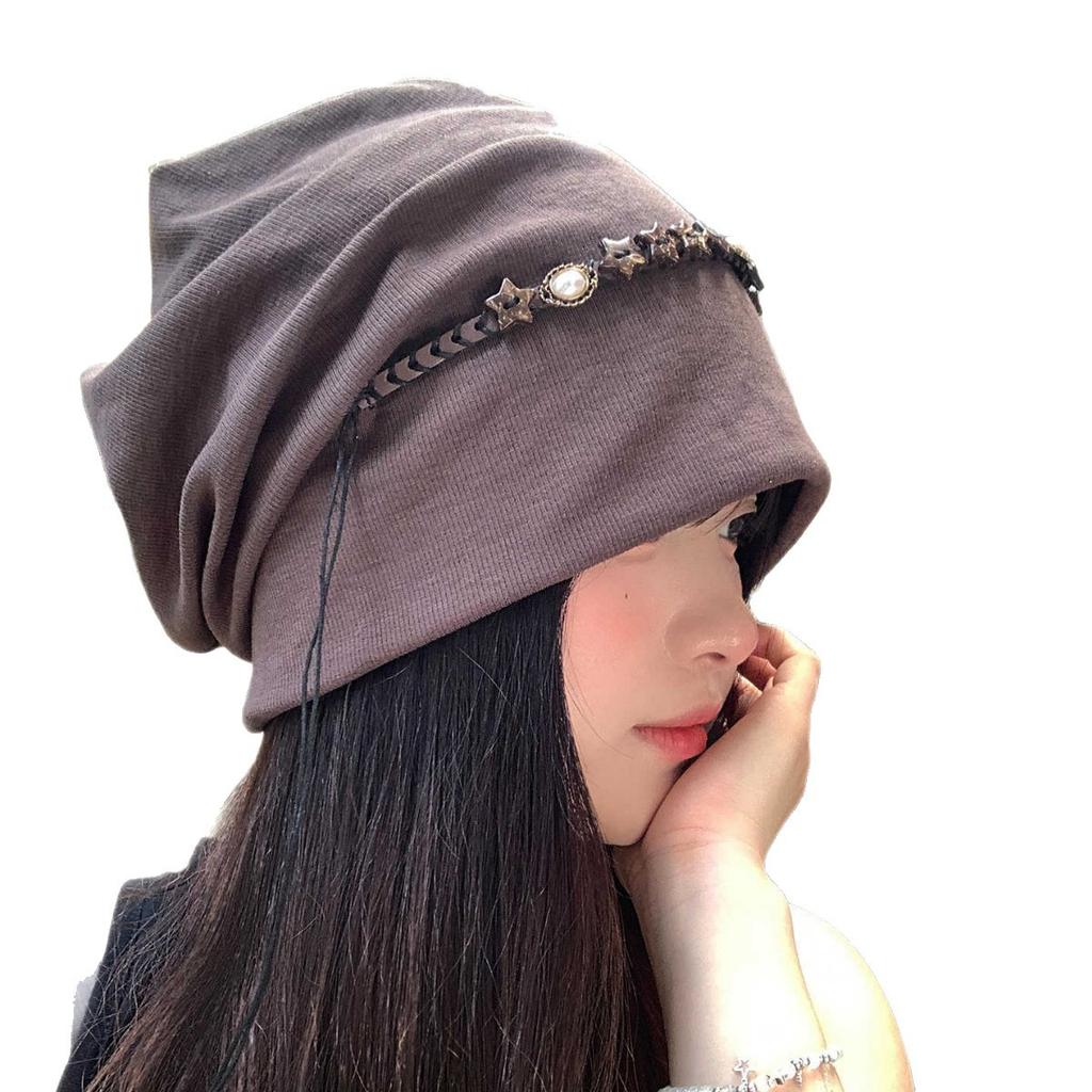 Five-pointed Star Tassel Baotou Hat for Women with Big Head Circumference Showing Face Small Pile of Hat Japanese Versatile Cold Hat