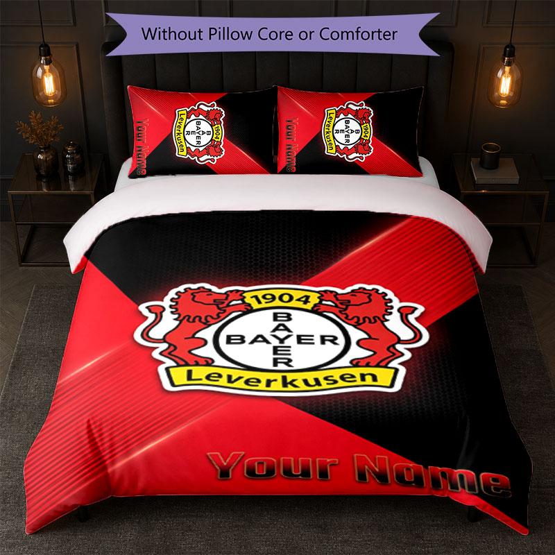 Set Biancheria da Letto Personalizzato Bayer Leverkusen Calcio Testo Nome Personalizzato 1 Copripiumino + 2 Federe Logo Calcio Regalo Personalizzato per Occasioni Speciali Decorazione Camera da Letto