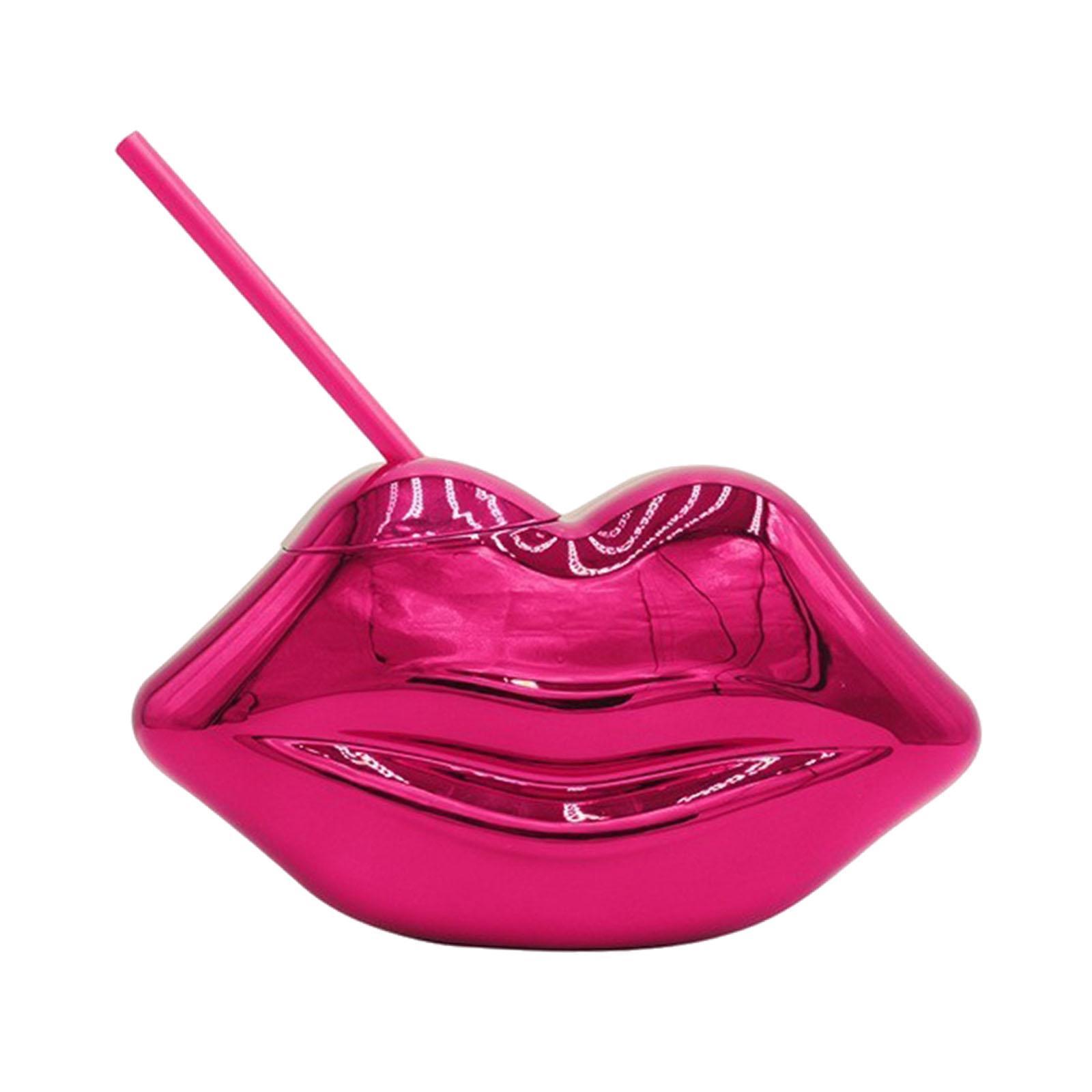 

Lip Shaped Cup for Tea Coffee Electroplated with Straw for Bar Party рожевий червоний колір