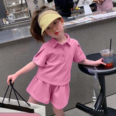 Girls' Summer Western Style Suit, Children's Female Treasure, Casual POLO Shirt, Short-sleeved Shorts, Two-piece Children's Clothing