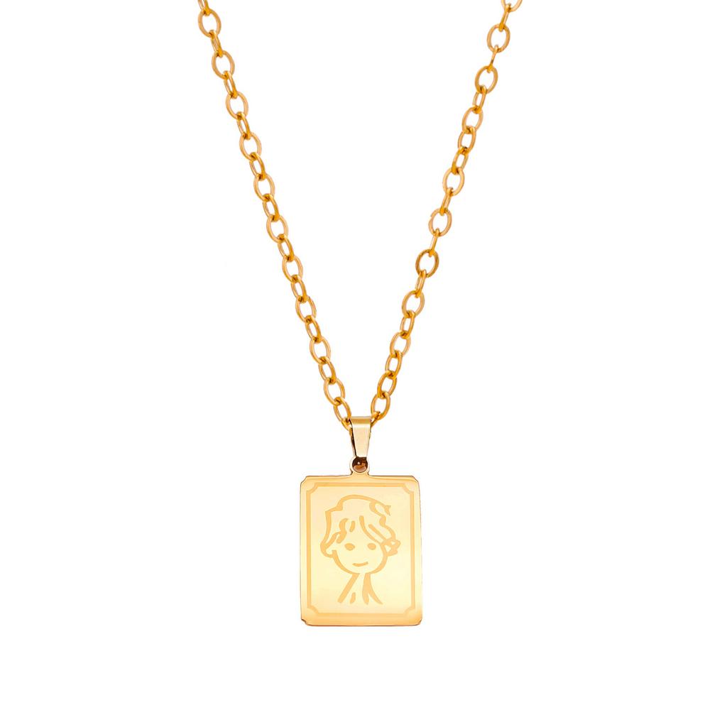 European and American Simple Double-sided Necklace Little Prince Geometric Square Pendant for Men and Women