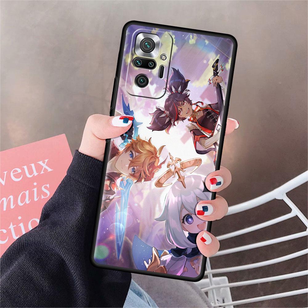 Luxury Black Phone Case For Xiaomi Redmi Note 11 10 9 8 7 Pro 9S 9A 9C 10s 8T K40 10C 10S Funda Cover Genshin Impact Beelzebul